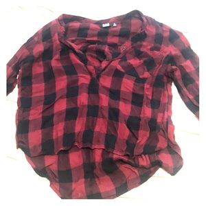 Black and Red Plaid High Low Top